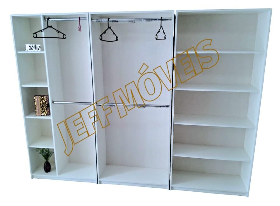 Conjunto de nichos e prateleiras em MDF branco fabricados pela Jeff Móveis